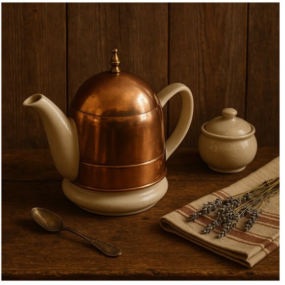Vintage Baker Hart And Stuart White Teapot With Copper Cozy Rustic Country Charm - Picture 10 of 10